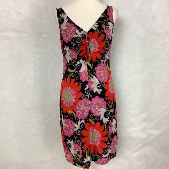 Vintage 90s Y2K Trina Turk Psychedelic Floral Silk Blend Mesh Knit Dress 10 - Picture 1 of 8